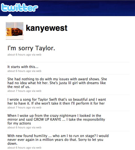 kanye twitter apology