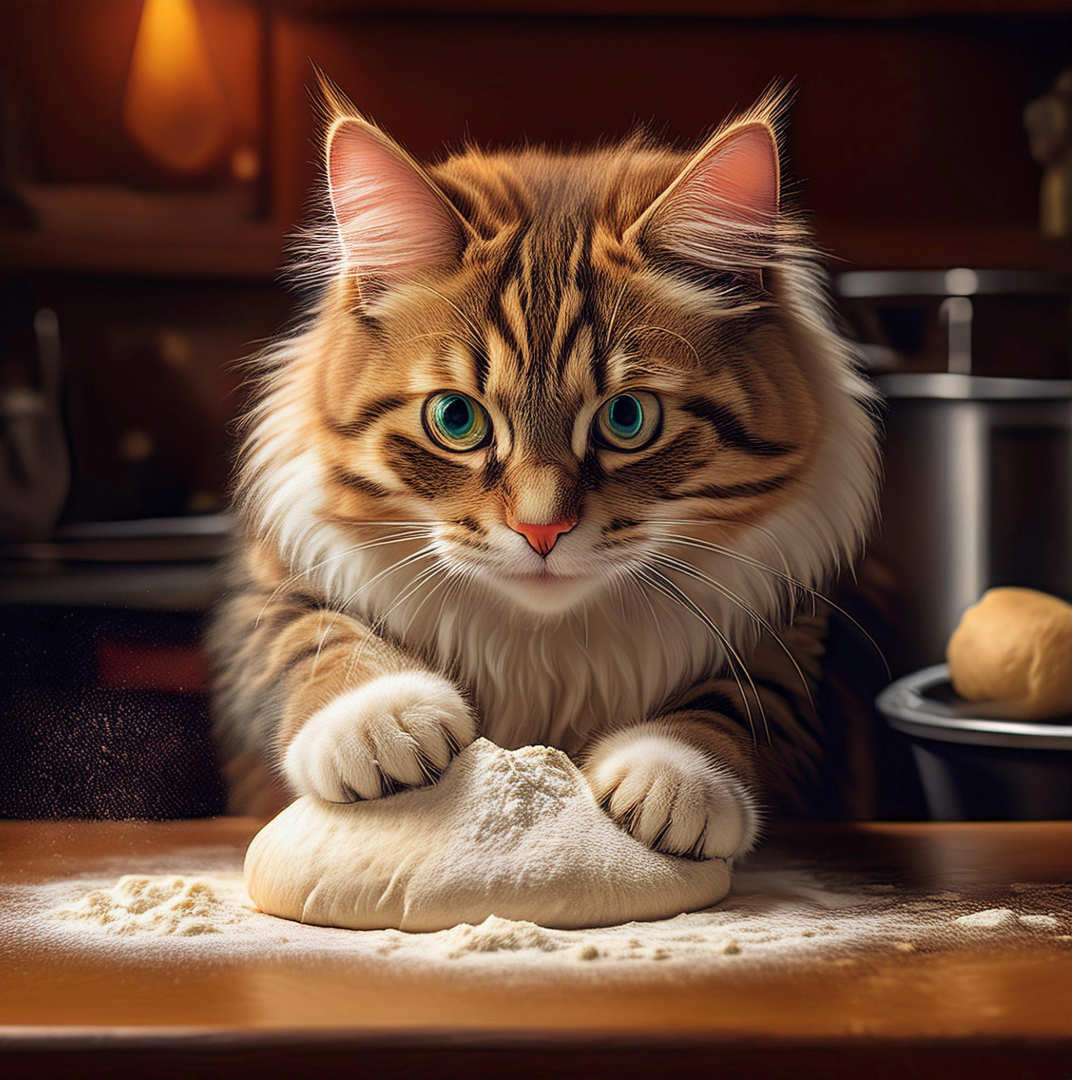 Cat Making Biscuits