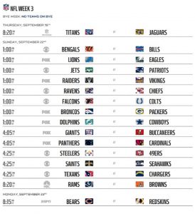 2019 NFL Season Week 3 Schedule - Pro Football Intel