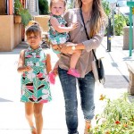 Jessica Alba carts around her two matching cuties, Honor and Haven!