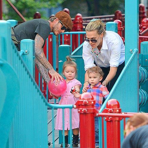 Playdate! David and Harper Beckham pal around with Molly Sims and her son Brooks. Cute overload!