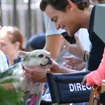 Studly actor Matt Bomer makes a furry friend on the set of 'White Collar.' LOVE.