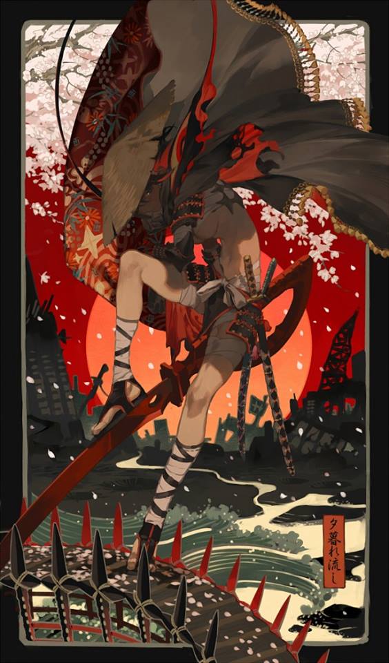 Really awesome picture of Ryuko, from Kill la Kill, as a ronin. Illustrated by 零＠商稿来袭.