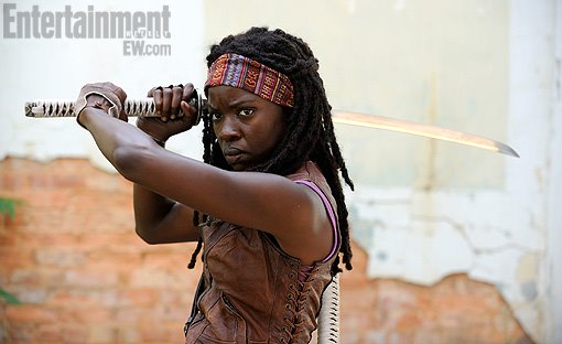 Take a look at Michonne and her nice sword. Michonne will make her series debut on AMC’s third season of ‘The Walking Dead.’