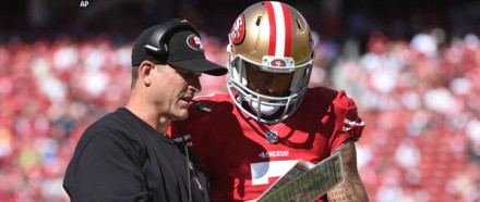 Check the most recent video with Colin Kaepernick about Harbaugh`s return in 2015. . .